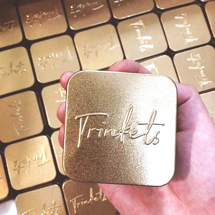 Mini Square Gold Tinplate Metal Box | Embossed Design | Custom Packaging | 100 MOQ