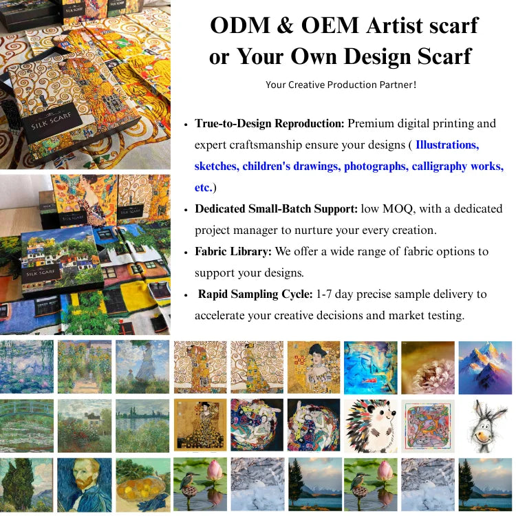 Custom Silk Scarves Factory Direct | 1-Piece MOQ & 31-Day Lead Time | 5 Sizes & 6 Hem Options
