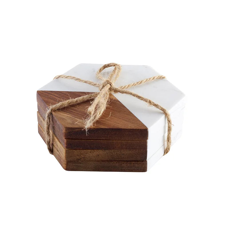 Custom Wood & Marble Coasters with Logo | 100 MOQ | Laser Engraved