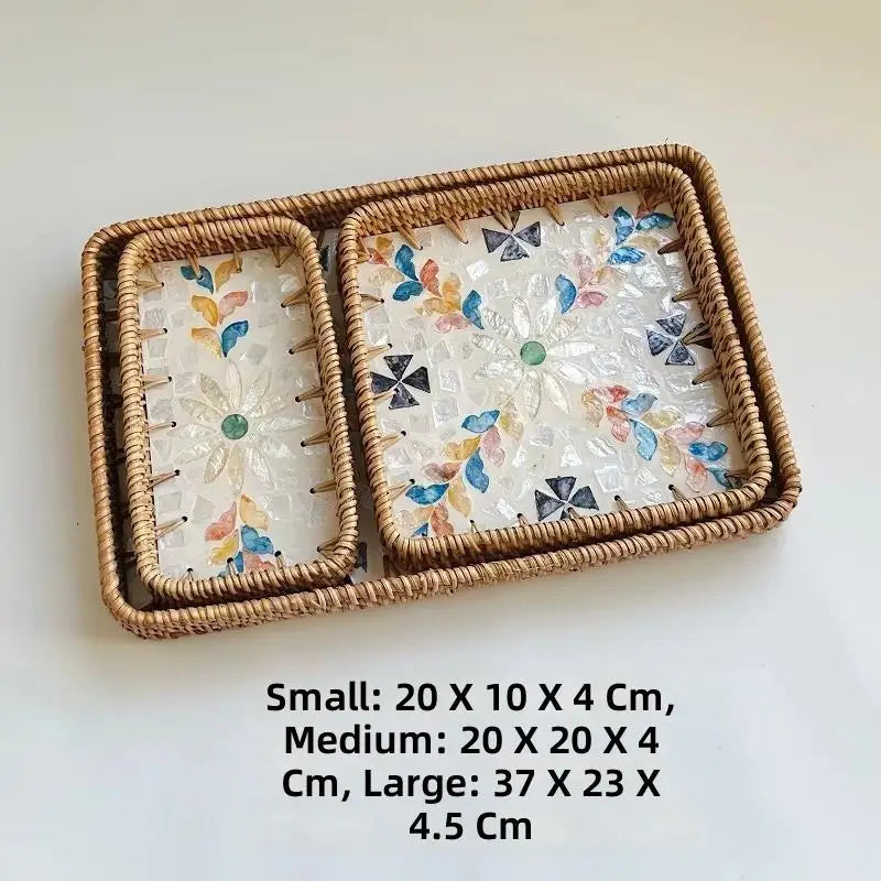 Custom Rattan Trays with Logo – Mother of Pearl Inlay, 5 MOQ