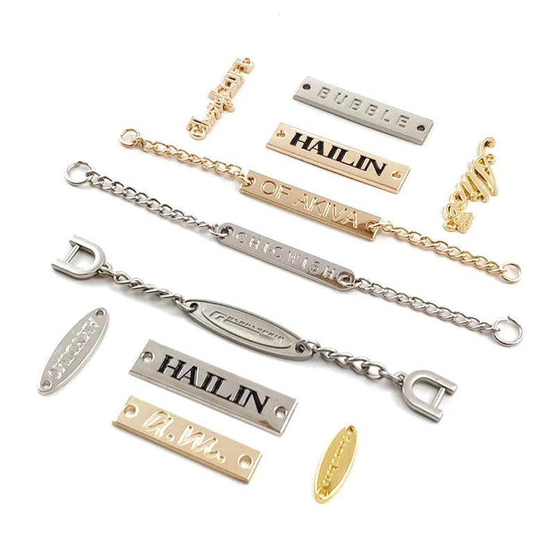 Custom Metal Brand Tags with Embossed Logo | MOQ 100