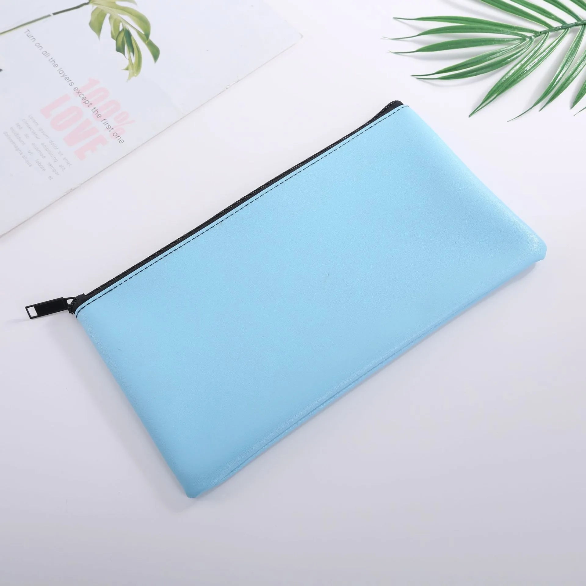 MOQ 100 Pcs Zipper PU Leather Utility Sleeve Wholesale Custom Synthetic Polyurethane Utility Envelope with Slide Fastener