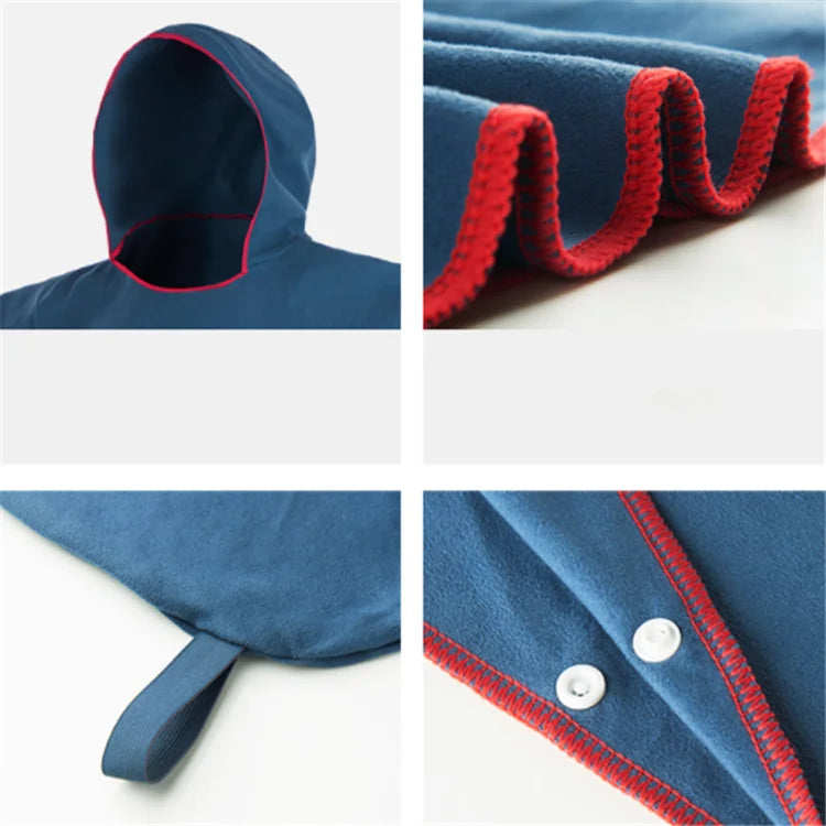 Custom Logo Microfiber Suede Beach Poncho Towel | Quick-Dry Hooded Robe | Low MOQ 200 Units