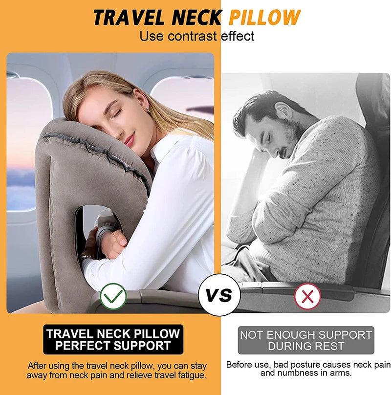 Custom Logo Inflatable Neck Travel Pillow for Airplane Sleeping