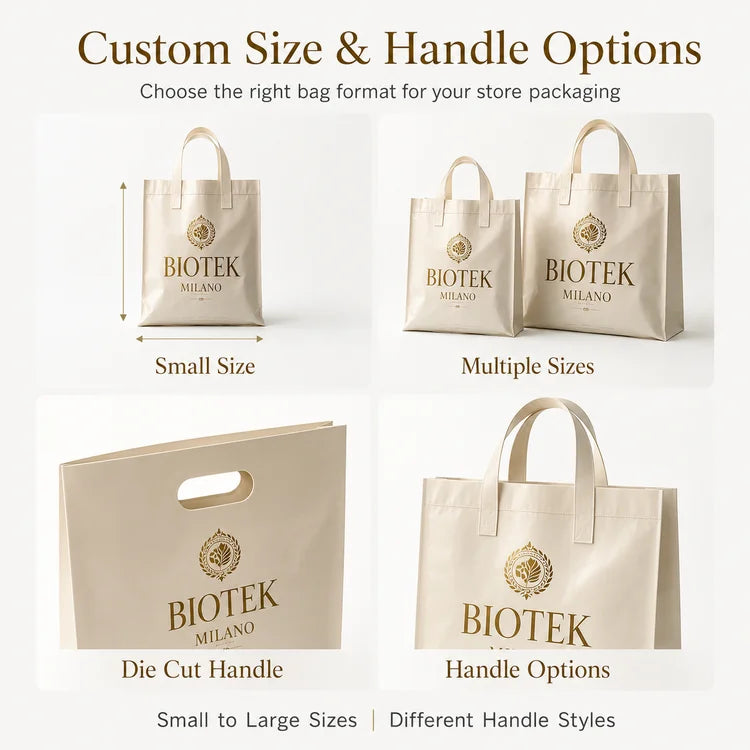 Custom CPE Shopping Bags with Logo | 500 MOQ Die-Cut Handles Retail