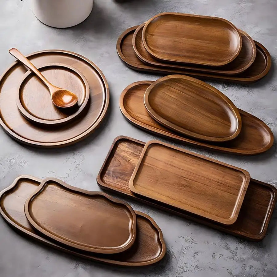 Custom Acacia Wood Tray — 1 MOQ, Engraving, Eco-Friendly