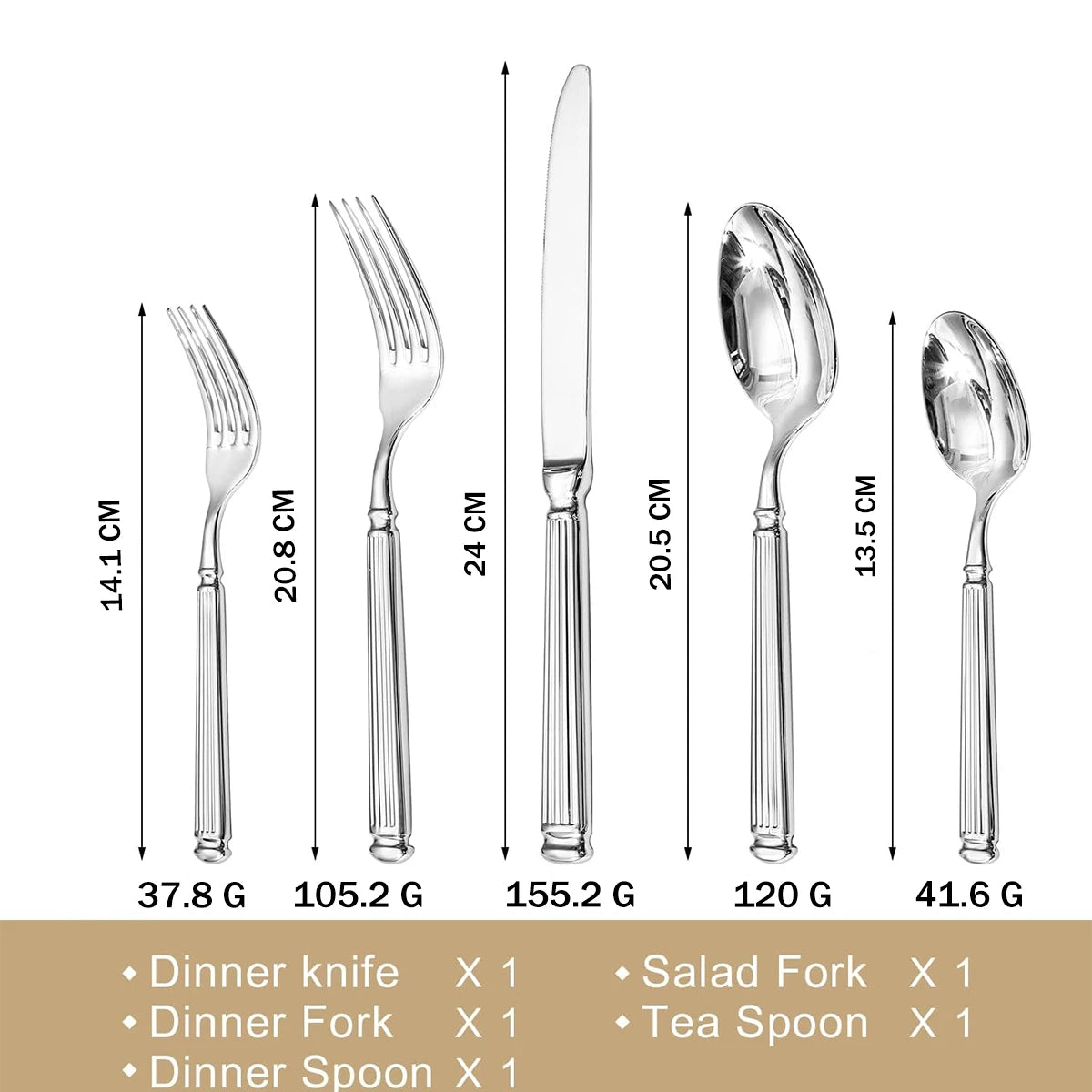 Roman Pillar Flatware Set | Nordic Gold | CE LFGB SGS | 100 MOQ