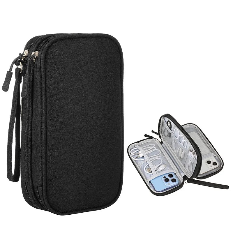 Custom Waterproof Cable Organizer Pouch 600D Oxford | Double Layer Storage Bag for Tech Accessories | Bulk Wholesale