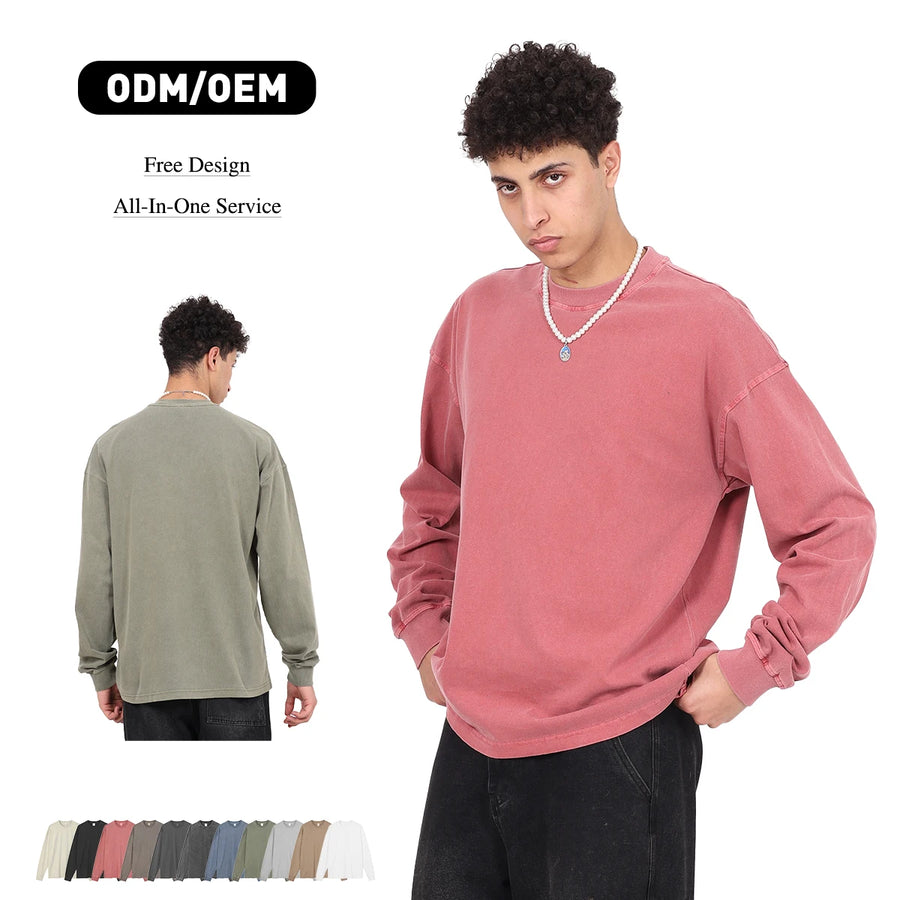 Oversized 310g Acid Washed Cotton Long Sleeve T-Shirt | Custom Printing | Vintage