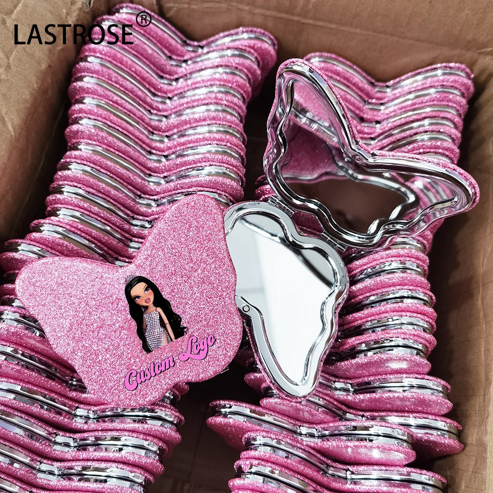 Butterfly-Shaped Mirrors with Logo | Glitter PU Leather | Wholesale