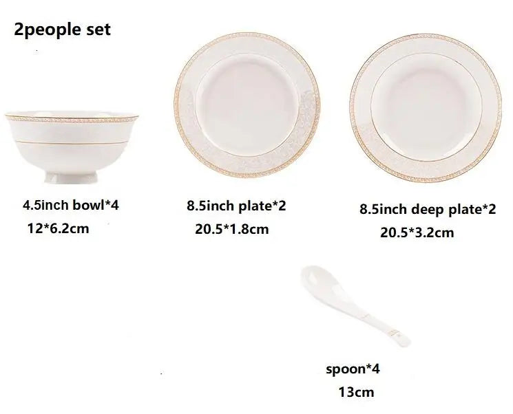 24pcs Embossed Gold Porcelain Tableware Set | Luxury Bone China