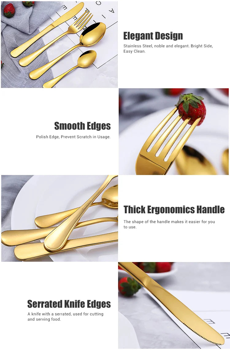 24 Pcs Gold Stainless Steel Flatware Set | 1,000 Box MOQ | Wholesale Cutlery