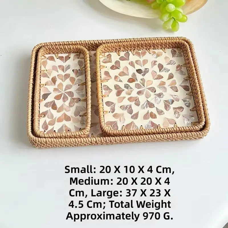 Custom Rattan Trays with Logo – Mother of Pearl Inlay, 5 MOQ