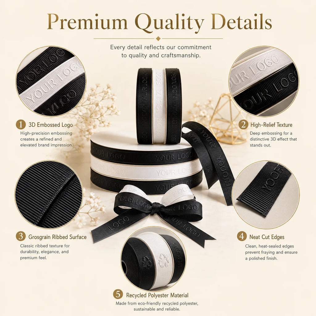 Custom 3D Embossed Recycled Polyester Ribbon | OEKO-TEX, GRS, 100 MOQ, 196 Colors
