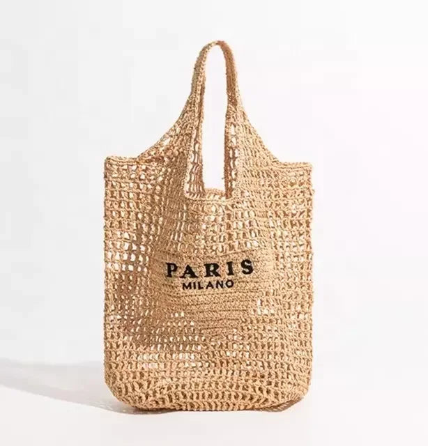 Custom Straw Paper Beach Bag with Logo | Bulk 100 Bags