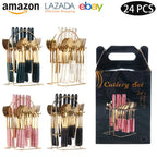 Marble Pattern Flatware Set 24-Piece | Stainless Steel 410 | 1 MOQ