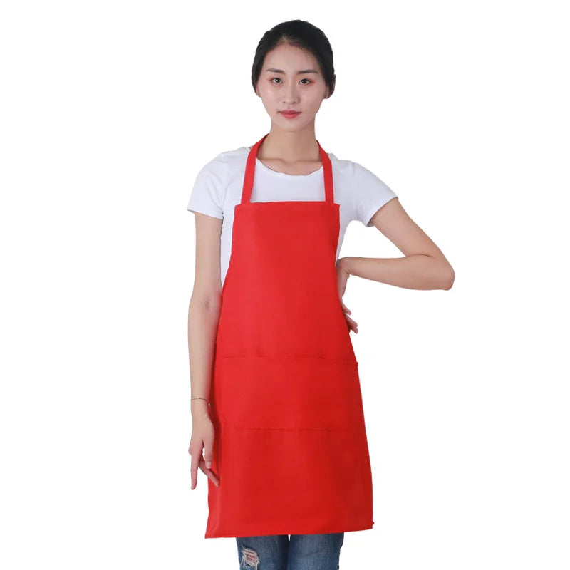 Custom Plain Color Polyester Bib Apron with Front Pocket for Cafés, Kitchens, BBQ, and Cleaning Use