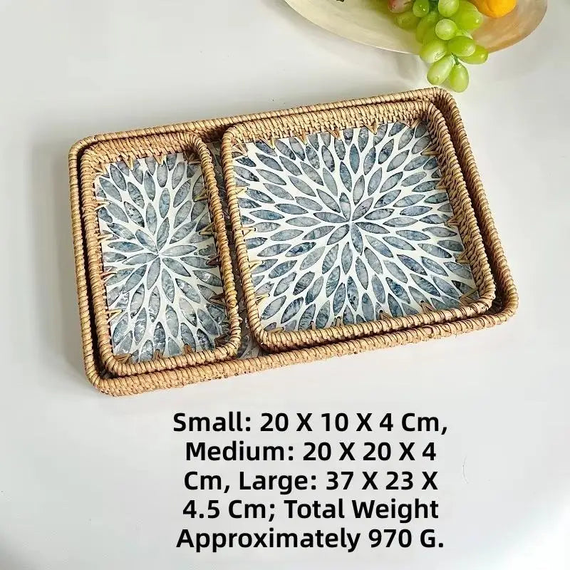 Custom Rattan Trays with Logo – Mother of Pearl Inlay, 5 MOQ