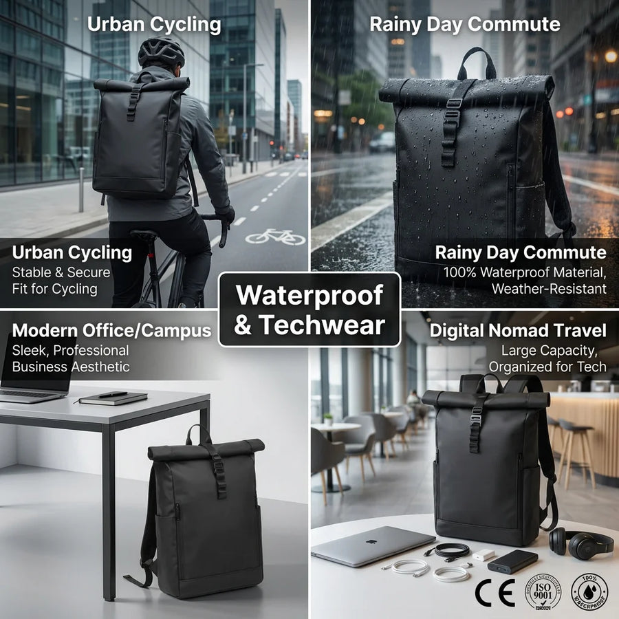 Custom Roll-Top Backpack with Logo | Bulk MOQ 50