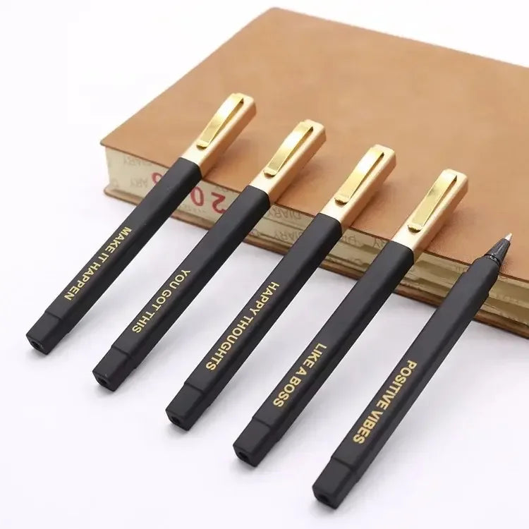 Custom Luxury Gold Clip Pen | Rubber Grip | 100pc MOQ | Hotel Promo