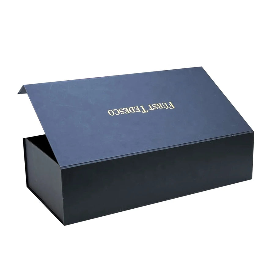 Custom Luxury Rigid Gift Box 200 MOQ | Magnetic Closure Cardboard Box with Hot Stamping for Clothing & Cosmetics
