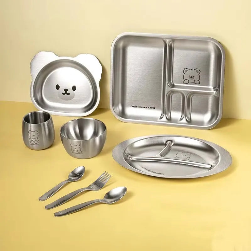 304 Stainless Steel Kids Plate — 100 MOQ, Divided Animal Shape