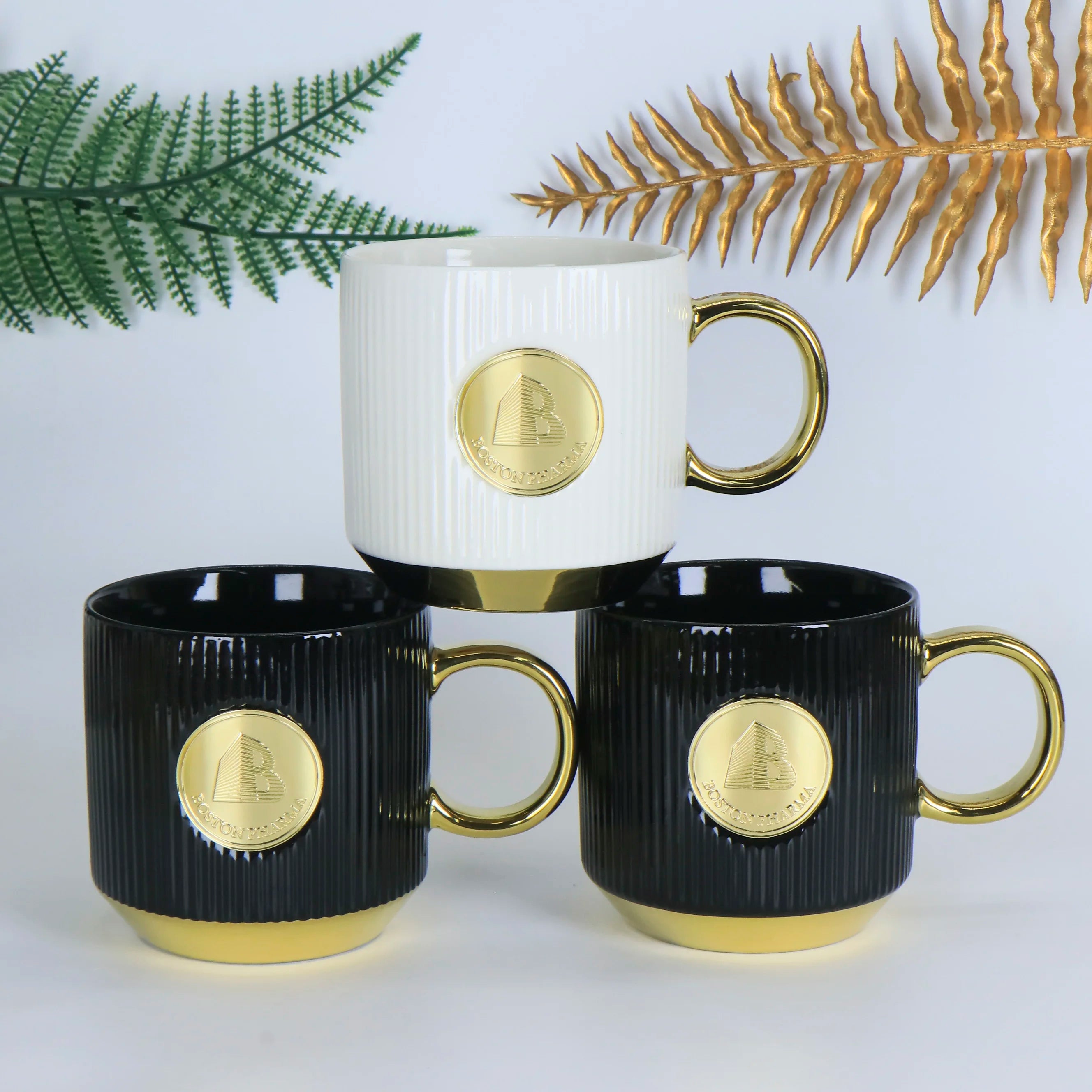 Custom Logo Ribbed Ceramic Mug - Premium Textured Coffee Cup