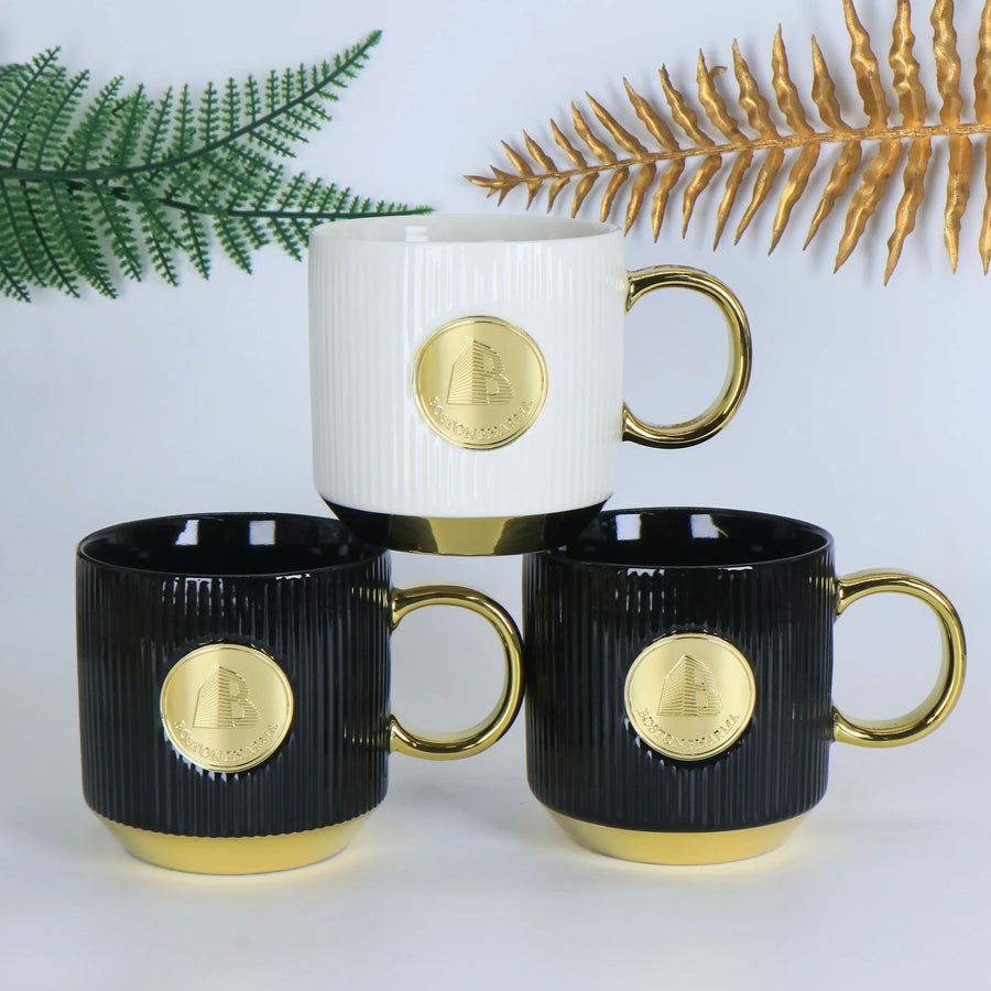 Custom Logo Ribbed Ceramic Mug - Premium Textured Coffee Cup