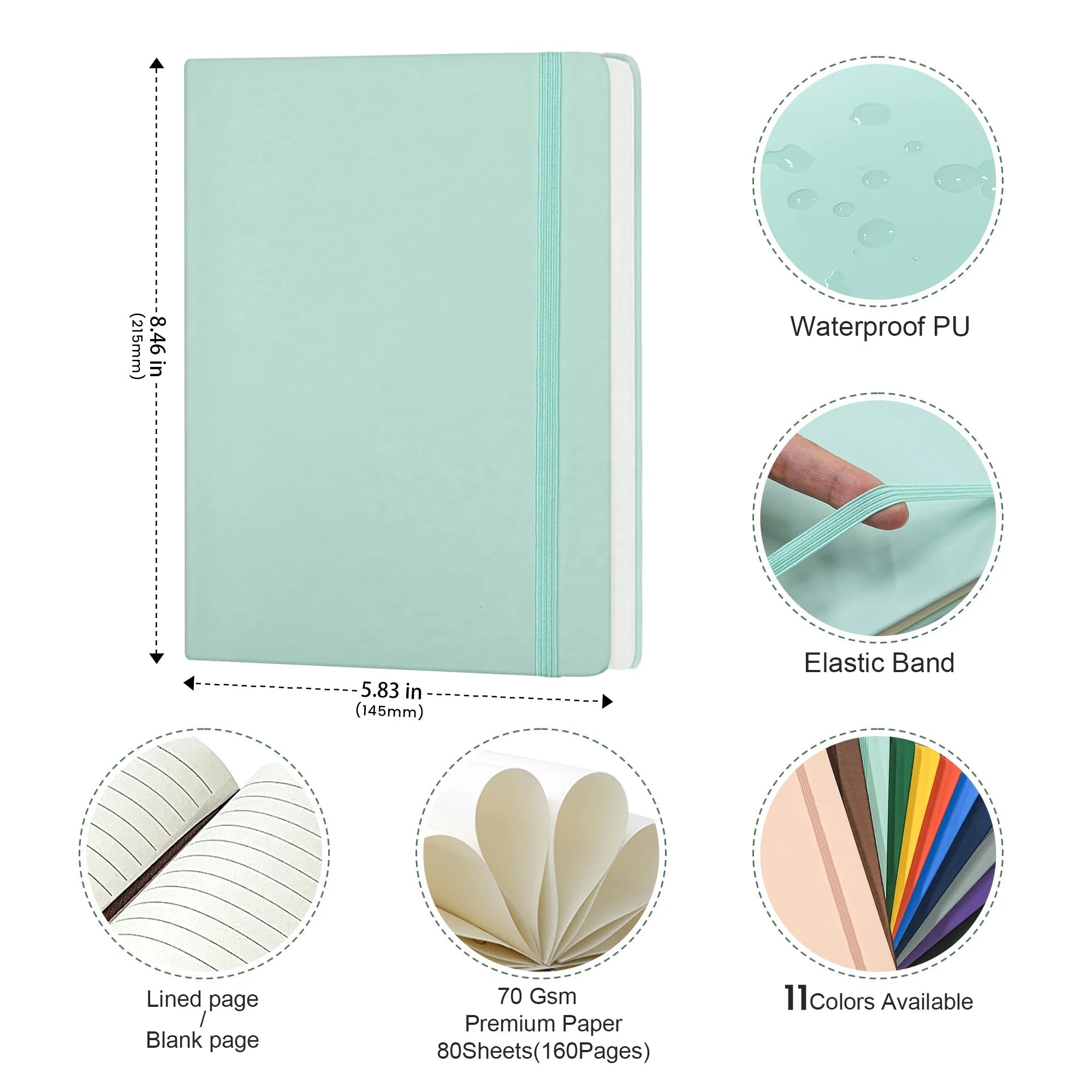 A5 Hardcover PU Leather Notebook with Elastic Band for Daily Writing, Office and Custom Logo