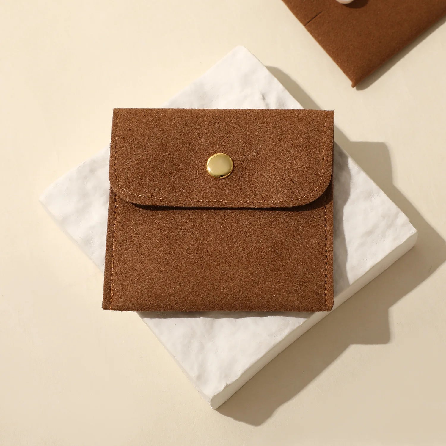 Custom Microfiber Suede Jewelry Pouch Wholesale | 50 MOQ Button Closure
