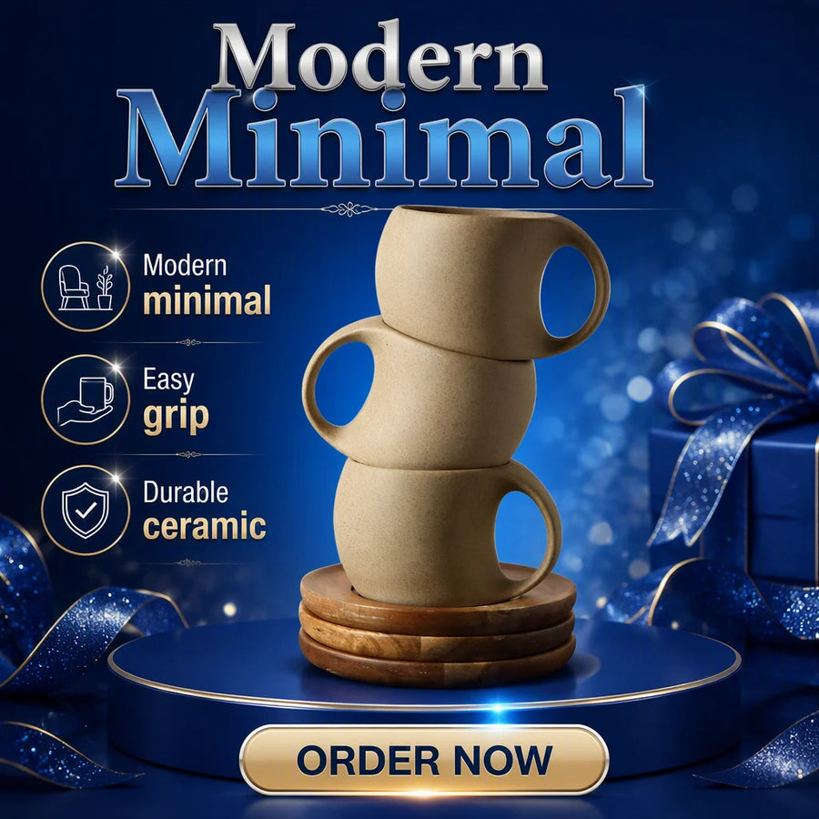 Nordic Ceramic Latte Cup with Wood Tray | 200-240ml | 48 MOQ