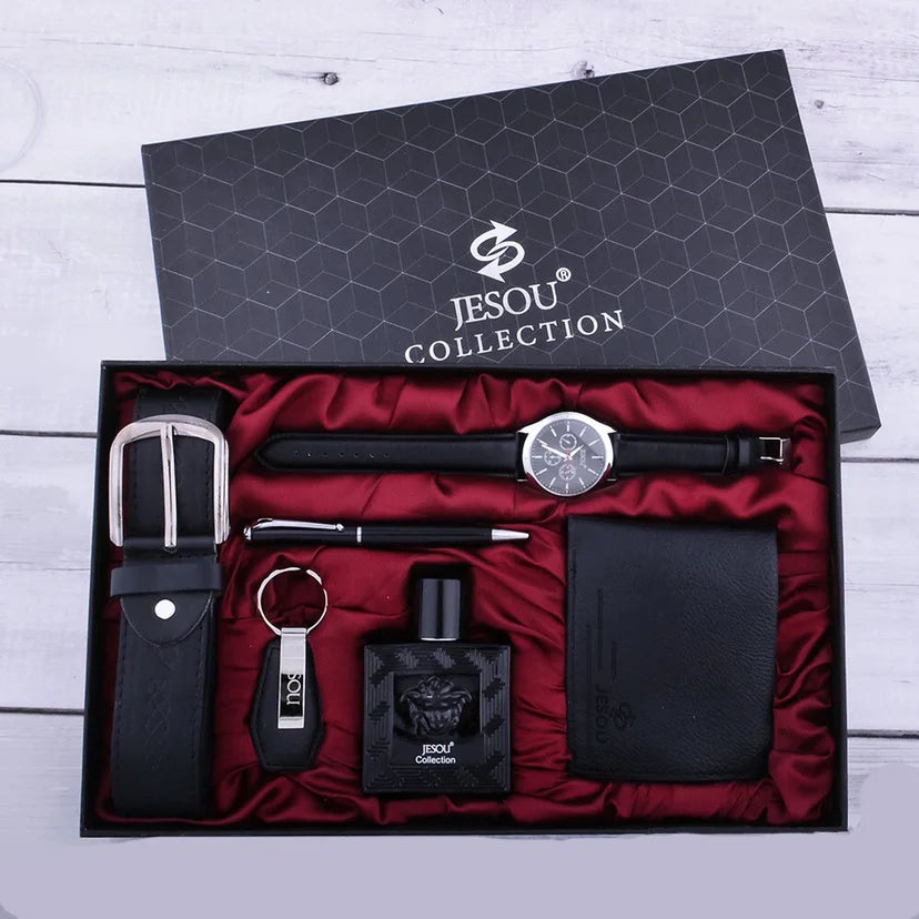 Custom 7-Piece Gift Sets 2 MOQ | Quartz Watch Belt Wallet Tie Perfume