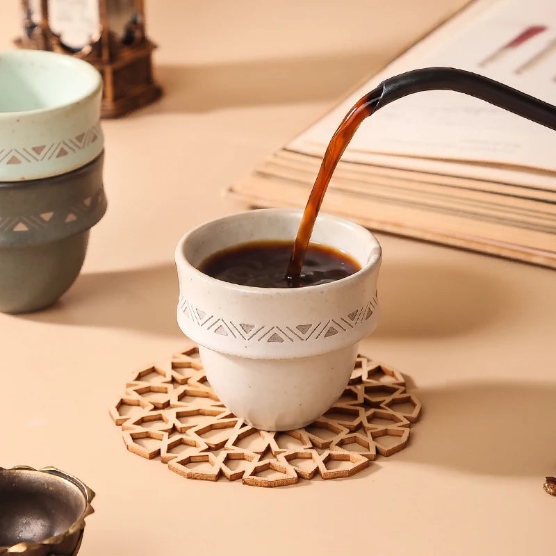 Handmade Arabic Coffee Cups: 1,000 MOQ, 80ml, Stackable | Lead-Free Stoneware Middle Eastern Style