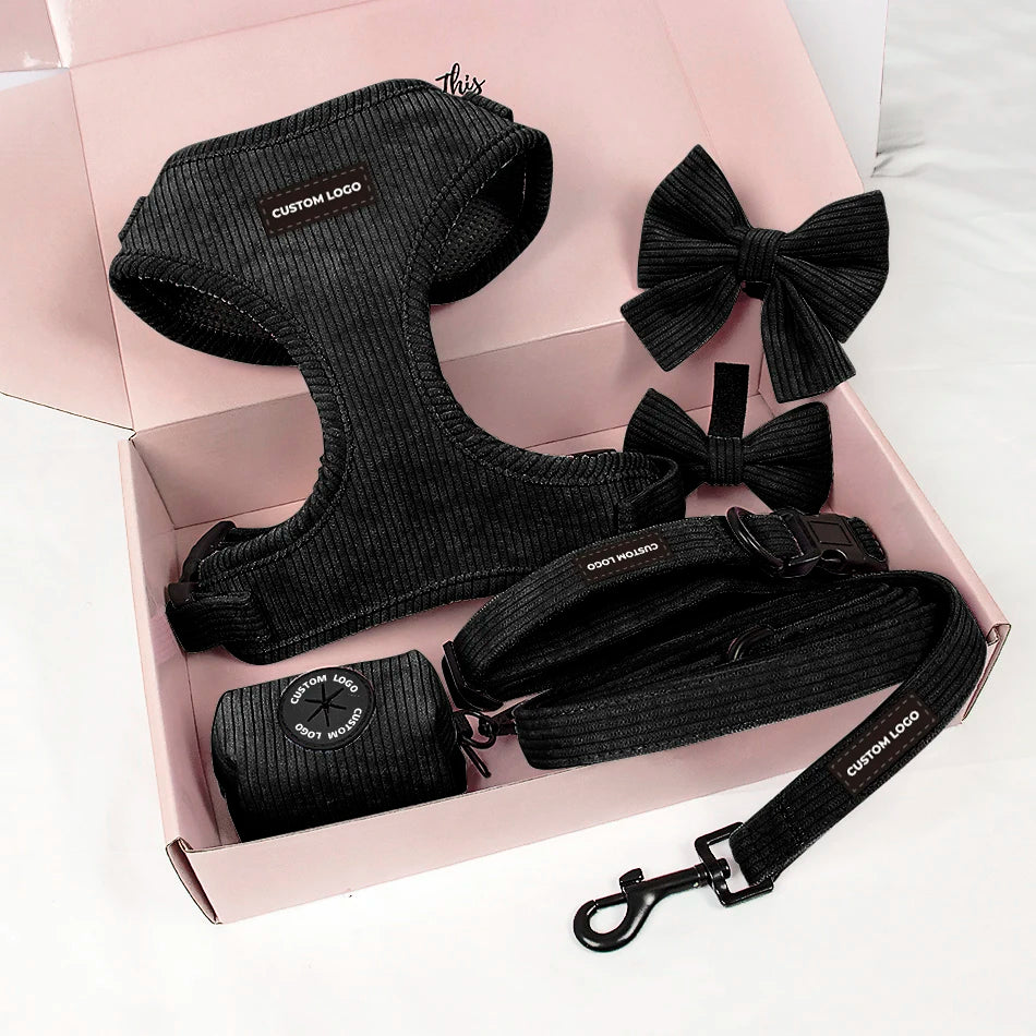 Custom Dog Harness with Logo | Pink Corduroy Leash Set MOQ 60