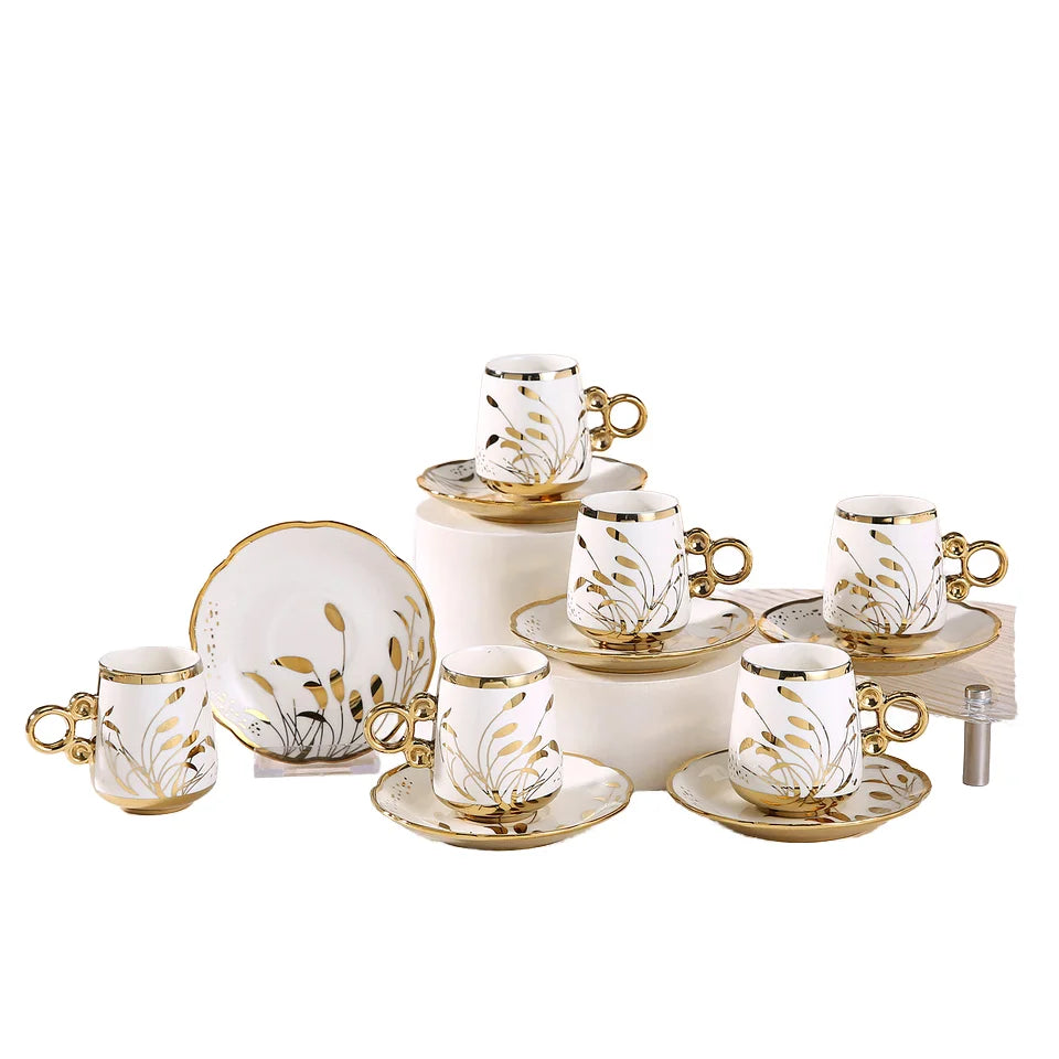 Gold Rimmed Arabic Coffee Cup Set 6pcs | 200 Logo MOQ | EU Certified
