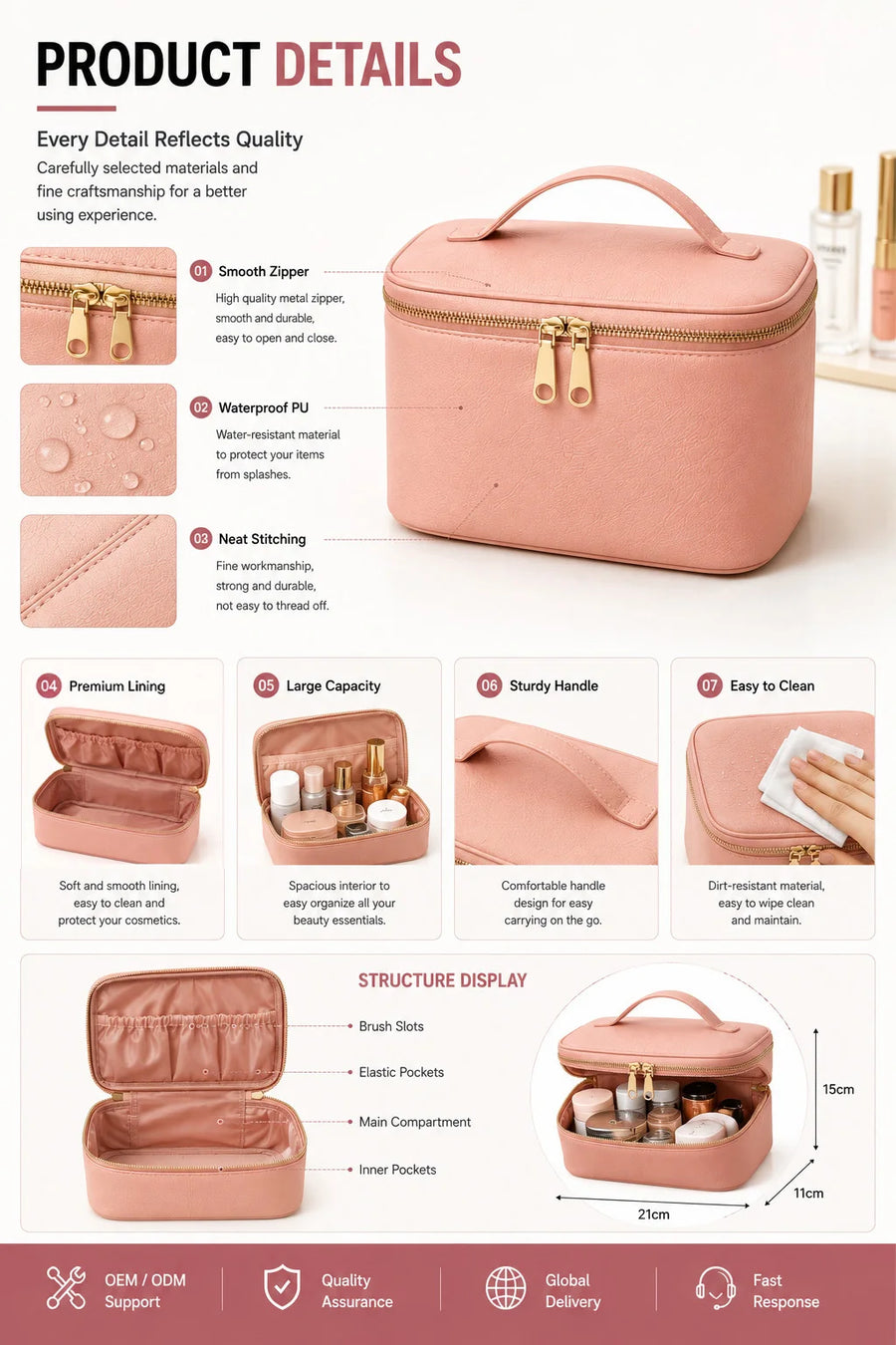 Custom Quilted Cosmetic Bags with Logo | MOQ 1,000