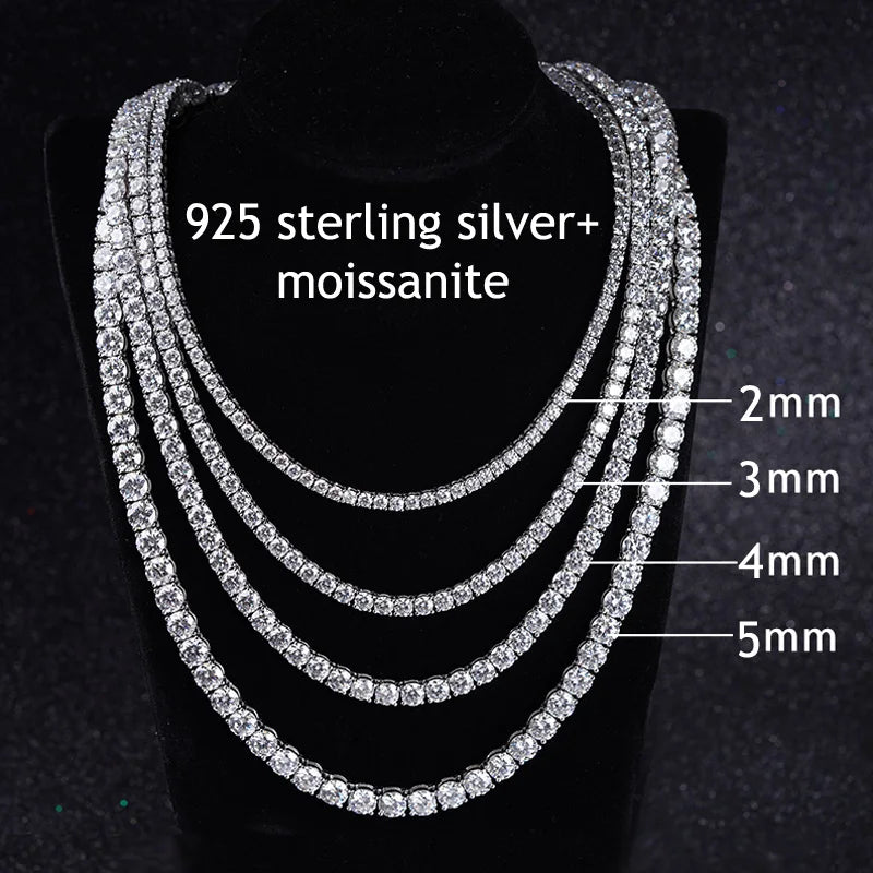 Moissanite Tennis Chain 925 Silver | Custom Logo, MOQ 1
