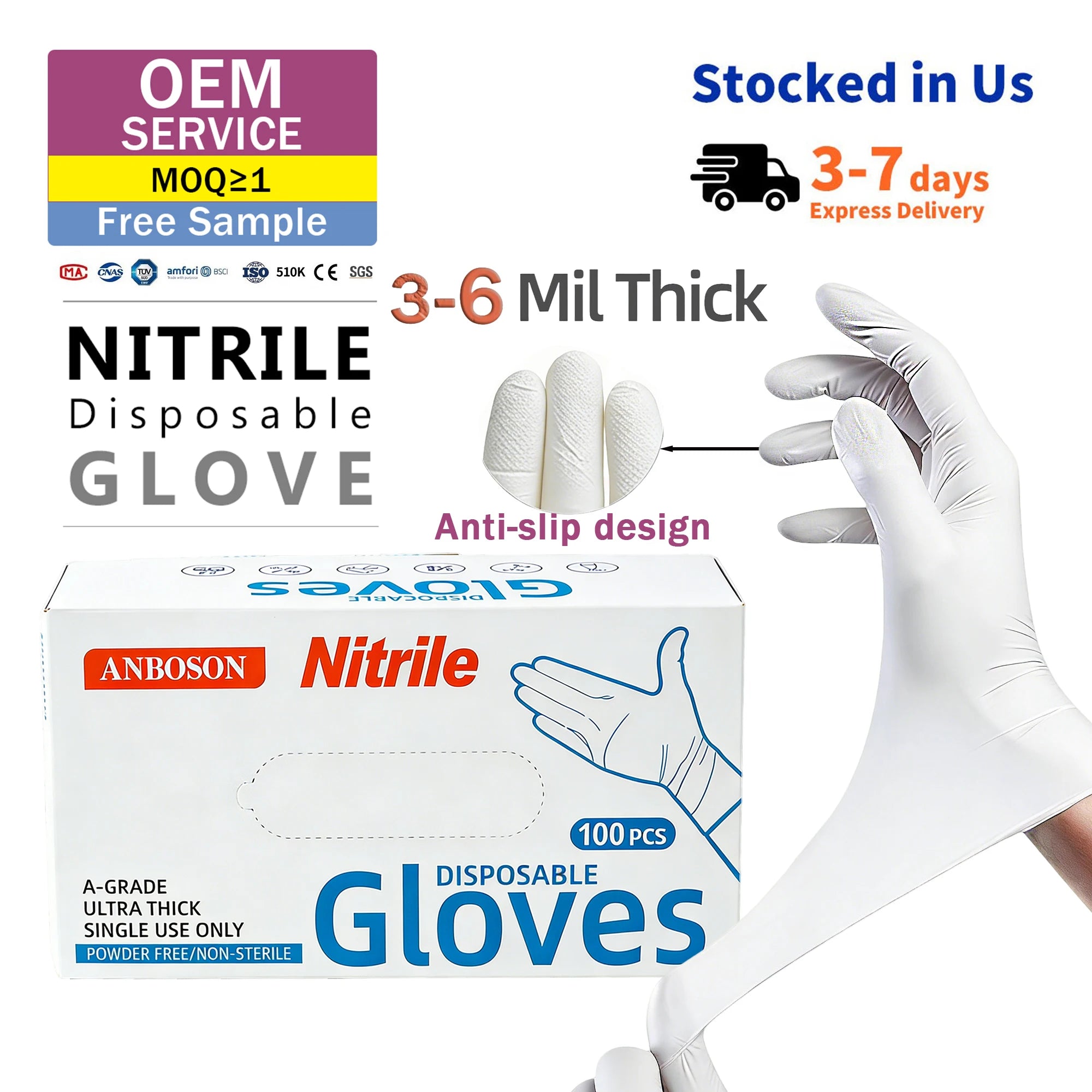 6 Mil Nitrile Gloves AQL 1.5 | 510K/CE Certified | Custom Logo | Bulk
