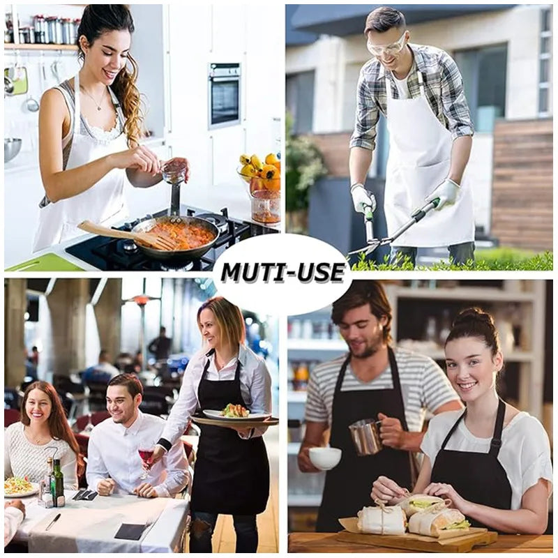 Custom Logo Unisex Bib Aprons with 2 Pockets for Cooking Kitchen Advertising Adjustable Waterproof Extra Large Long Ties Apron