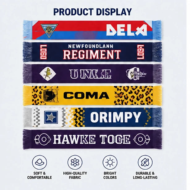 Custom Jacquard Fan Scarves | 100-Piece MOQ & 15-Day Lead Time | Team Logo & Slogan | Sports