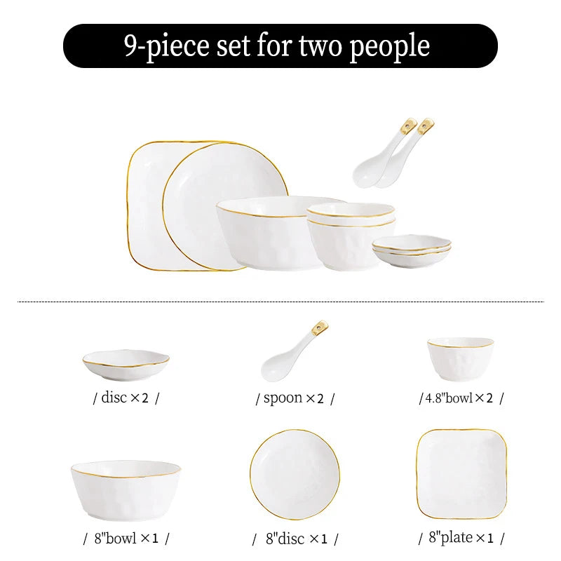 Nordic Ceramic Dinnerware Set | Gold Rim Tableware