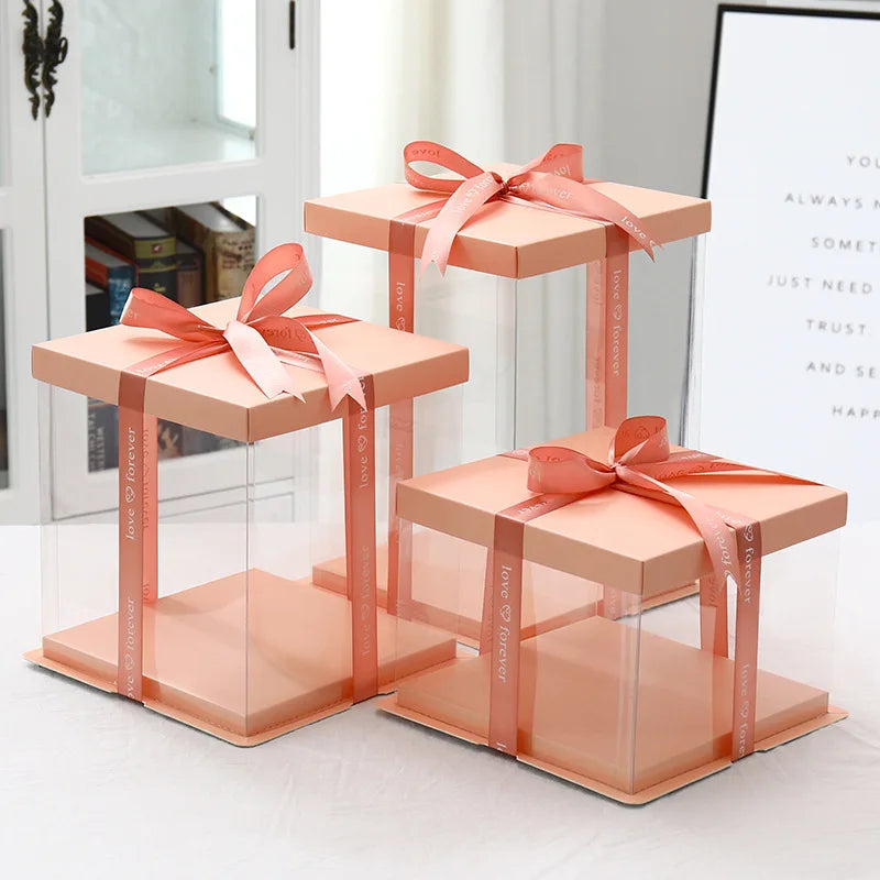 Transparent PET Cake Box | Tall Clear Display Box | Wholesale Bakery Packaging