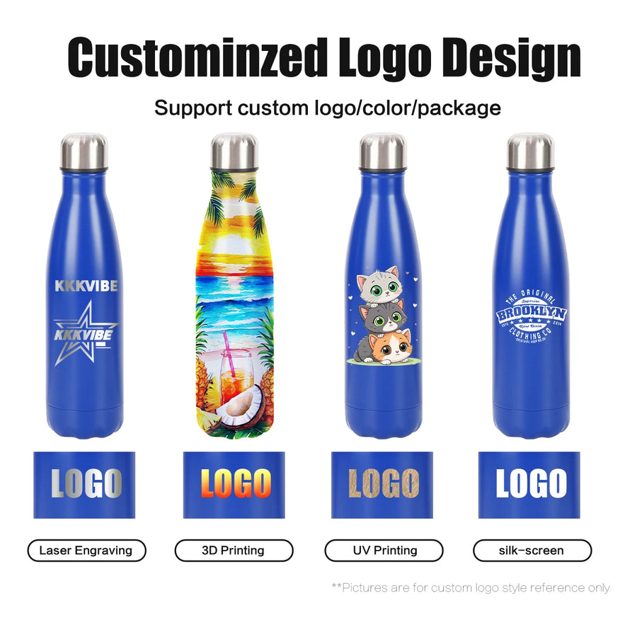 Custom 500ml Stainless Steel Cola Bottle with Laser Engraving and Logo Printing