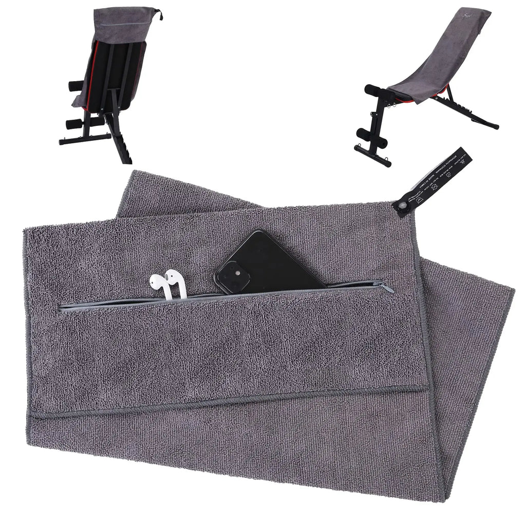 Custom Microfiber Gym Bench Towel with Zipper Pocket for Training, Studio Use & Wellness Programs