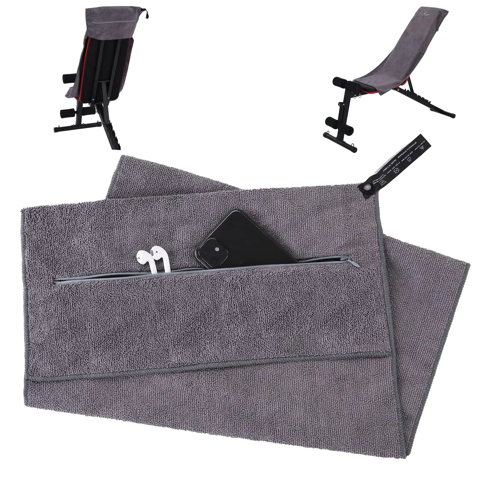 Custom Microfiber Gym Bench Towel with Zipper Pocket for Training, Studio Use & Wellness Programs