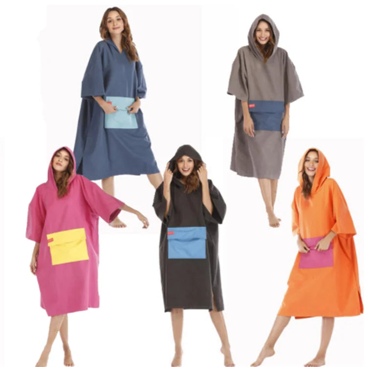 Custom Logo Microfiber Suede Beach Poncho Towel | Quick-Dry Hooded Robe | Low MOQ 200 Units