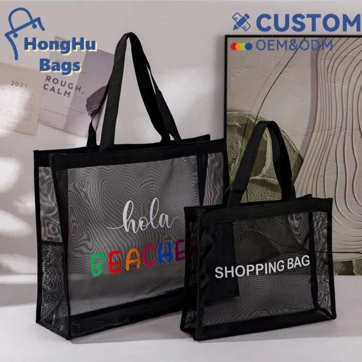 Custom Nylon Mesh Beach Tote with Logo | Reusable Bulk
