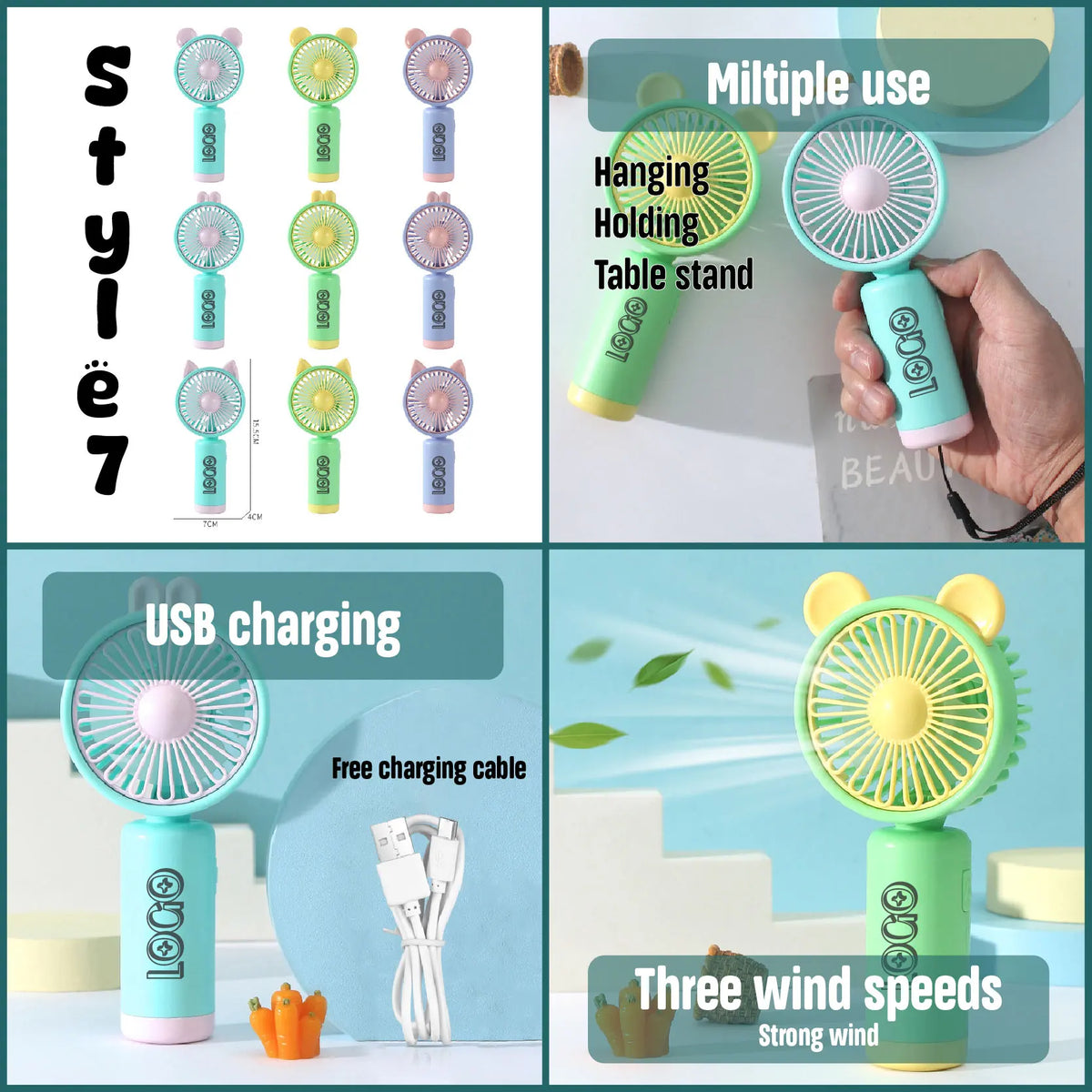 Custom Outdoor USB Portable Mini Cooling Fan with Logo | MOQ 100