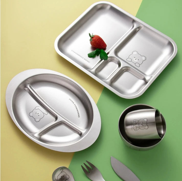 304 Stainless Steel Kids Plate — 100 MOQ, Divided Animal Shape