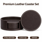 Custom Logo Leather Coasters with Holder | Wholesale OEM
